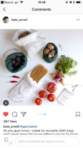 Blogger/YouTuber Kate Arnell with her new food bags for Plastic Free July. By The Organic Company in Denmark. Chalk & Moss is one of the UK's only stockists, as they are brand new. 