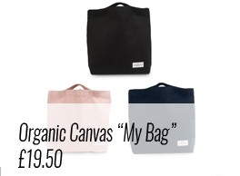 Use "My Organic Bag" by The Organic Company as a sturdy cotton canvas day bag or shopping bag. Available on Chalk & Moss (chalkandmoss.com) as part of plastic free living. 