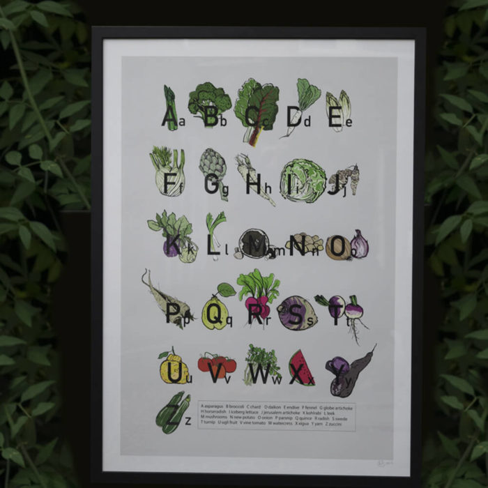 We all know vegetables are good for you, so get your dose in with this A2 alphabet poster, signed by artist and graphic designer Amy Hope. Printed on A2 Fine Art Giclee print on 220gsm white archival paper, signed by the artist.